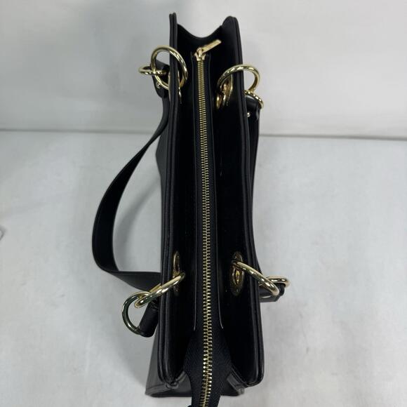 HARRODS LONDON Large Black Tote Shoulder Bag Gold Tone Hardware - Picture 7 of 9